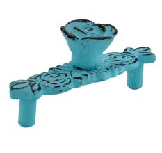 Turquoise Rose Distressed Iron Pull Cabinet Handles